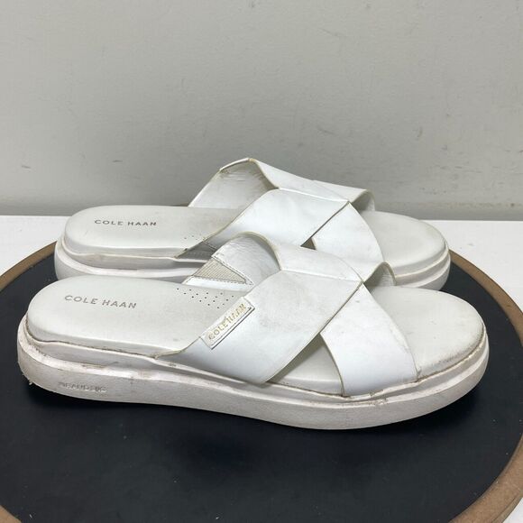 Cole Haan‎ Grandpro Sandals Cris Cross Optic White Slides Women's Sz 10 B - Picture 1 of 11